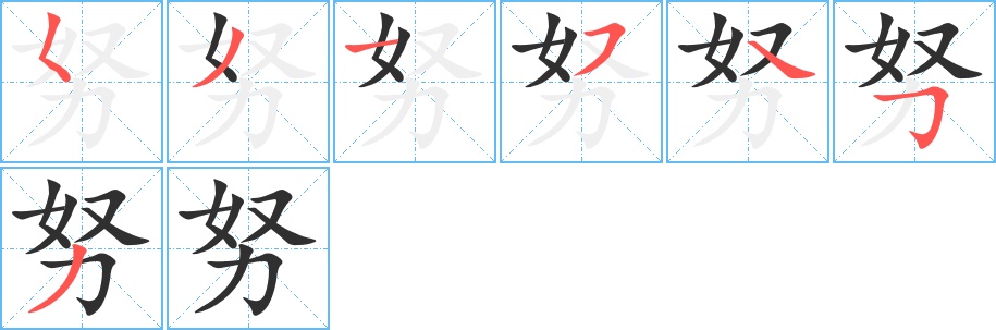 努字的笔顺，共7画