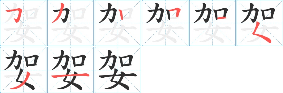 妿字的笔顺，共8画