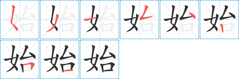 始字的笔顺，共8画
