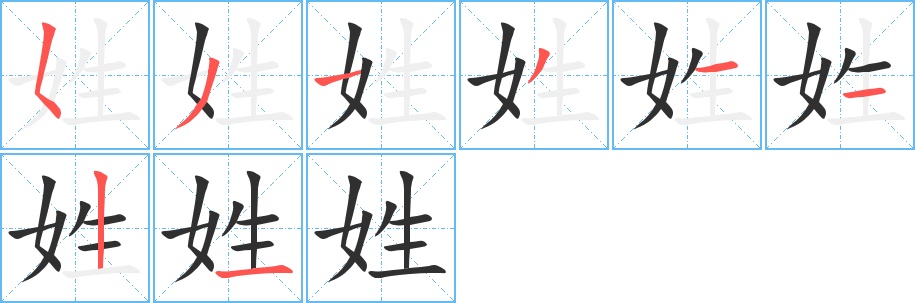 姓字的笔顺，共8画