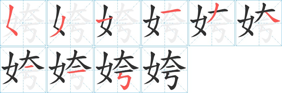 姱字的笔顺，共9画