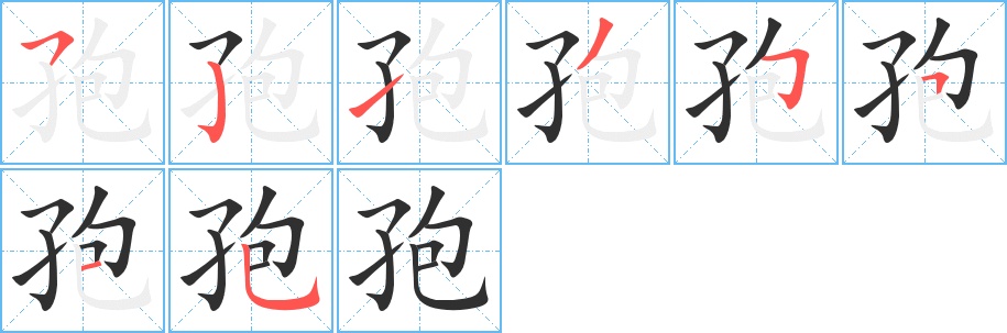 孢字的笔顺，共8画