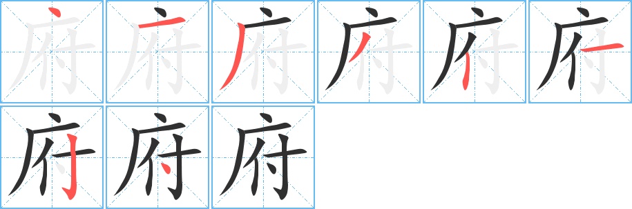 府字的笔顺，共8画