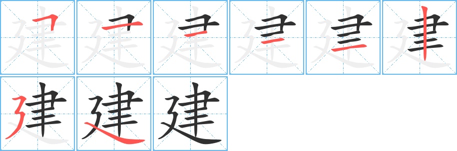 建字的笔顺，共8画