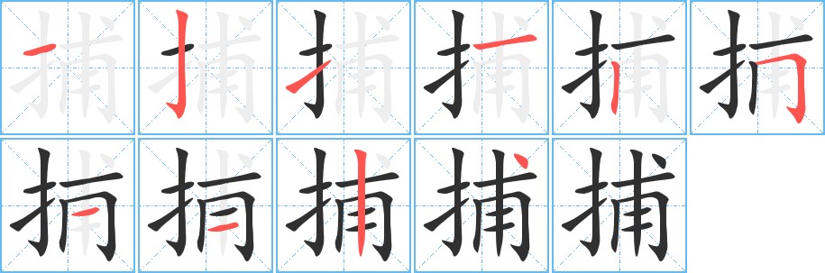 捕字的笔顺图片