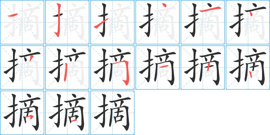 摘字的笔顺，共14画