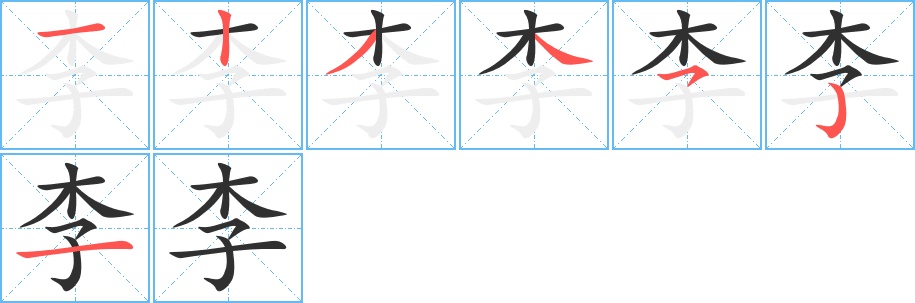 李字的笔顺，共7画