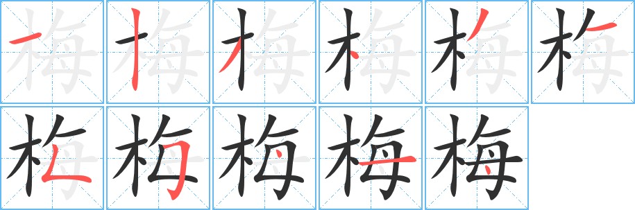 梅字的笔顺，共11画