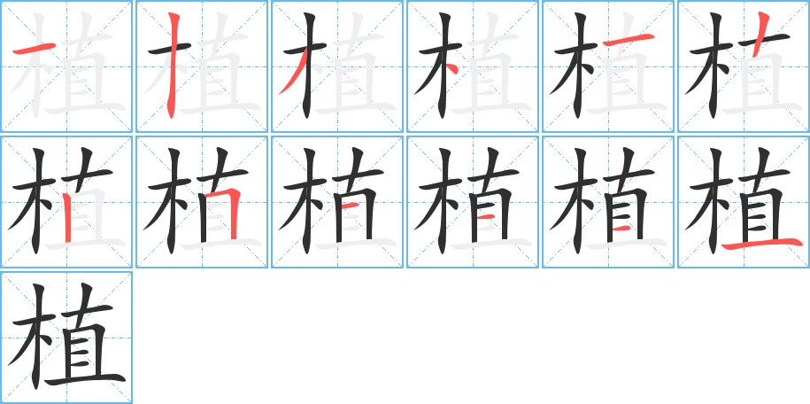 植字的笔顺，共12画