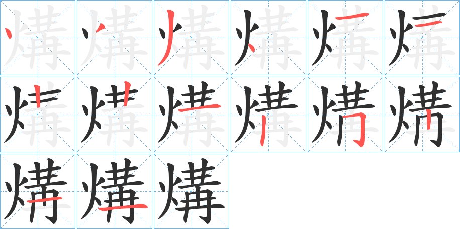 煹字的笔顺，共14画