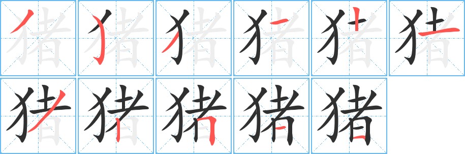 猪字的笔顺，共11画