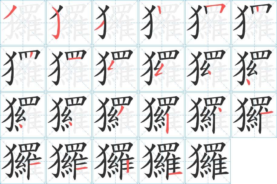 玀字的笔顺，共22画