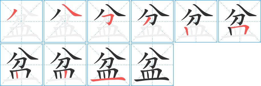 盆字的笔顺，共9画