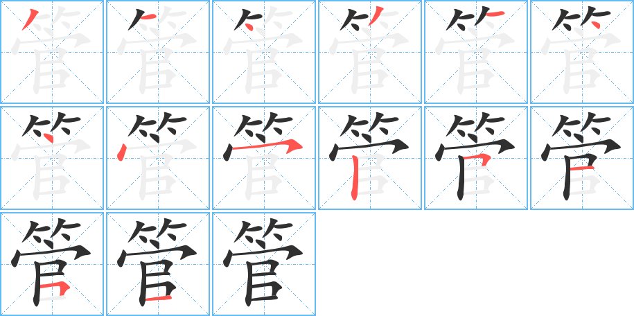 管字的笔顺，共14画