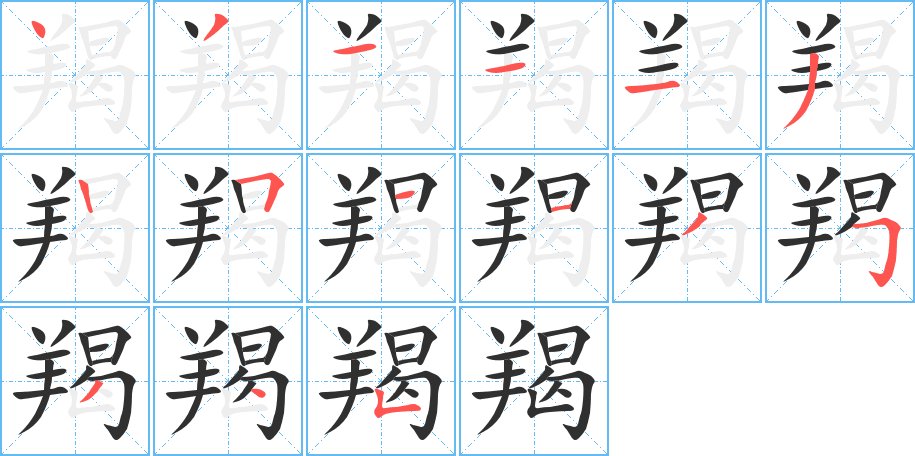 羯字的笔顺，共15画