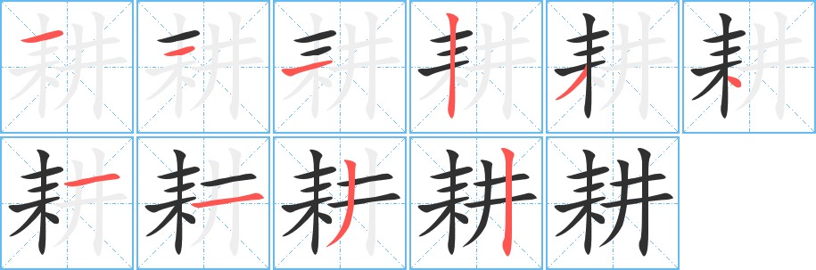 耕字的笔顺，共10画