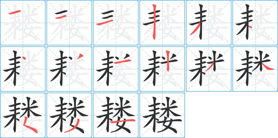 耧字的笔顺，共15画