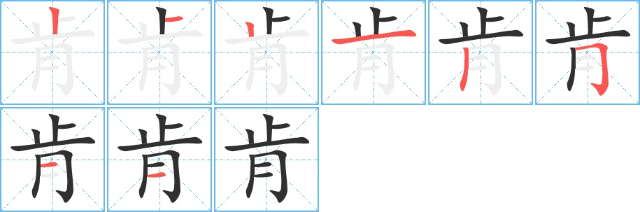 肯字的笔顺，共8画