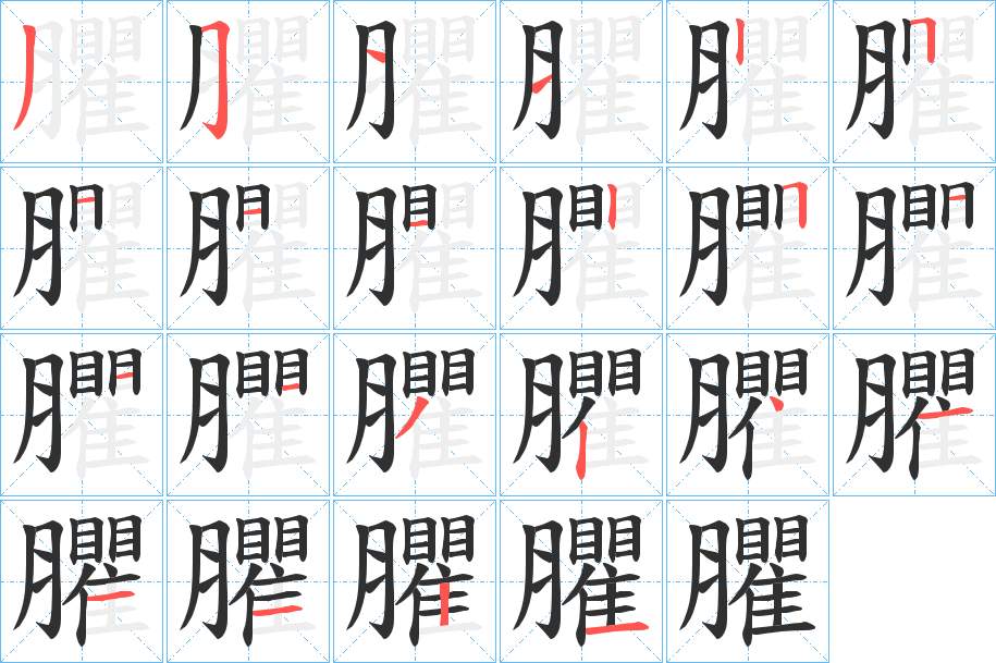 臞字的笔顺，共22画