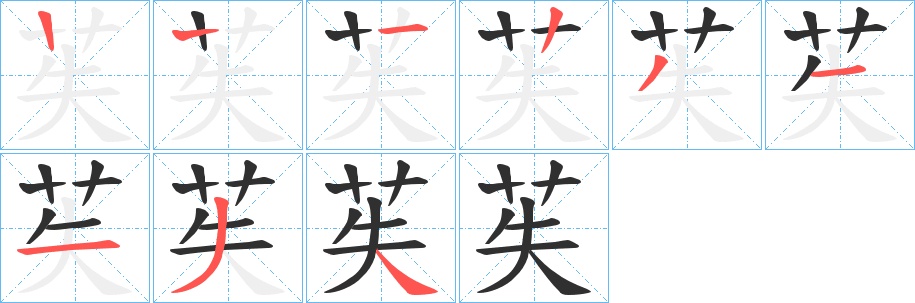 苵字的笔顺，共8画