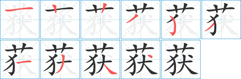 获字的笔顺，共10画