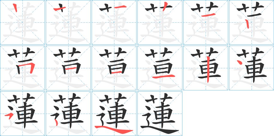 蓮字的笔顺，共13画