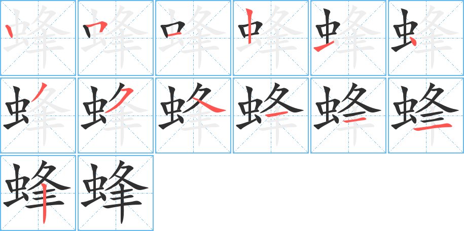 蜂字的笔顺，共13画