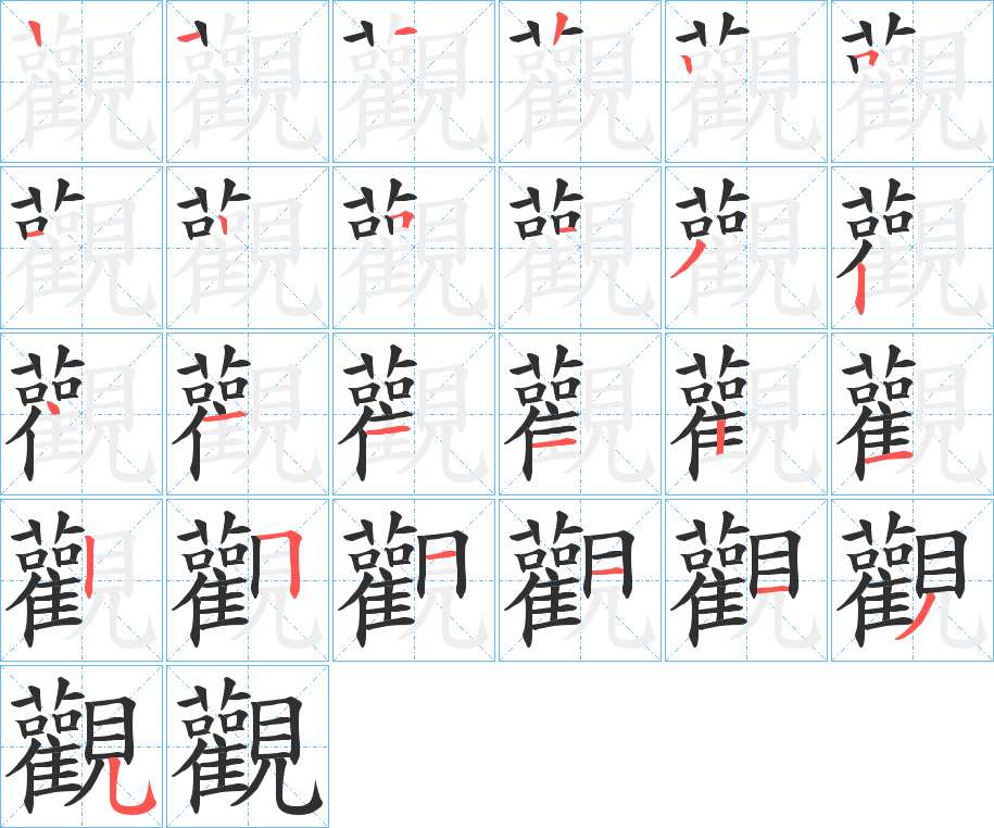觀字的笔顺，共24画
