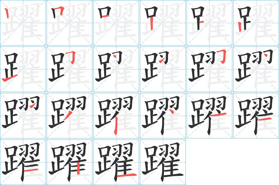 躍字的笔顺，共21画