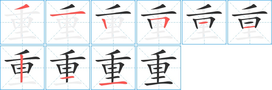 重字的笔顺，共9画