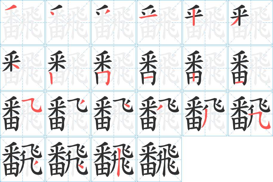 飜字的笔顺，共21画