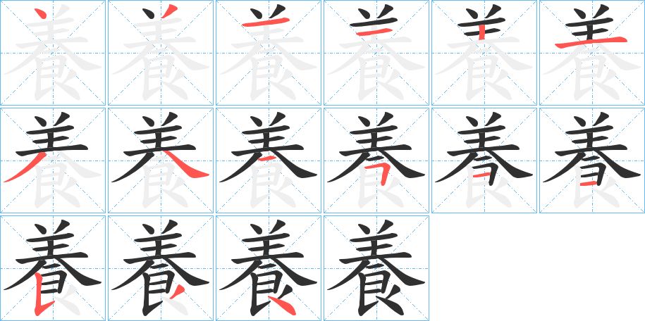 養字的笔顺，共14画