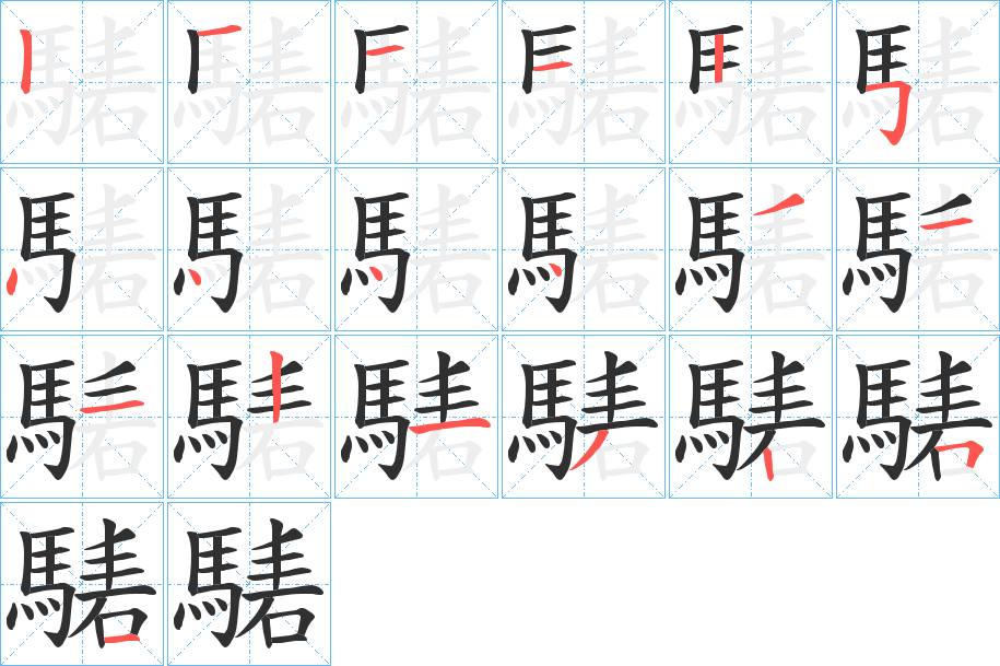 騞字的笔顺，共19画