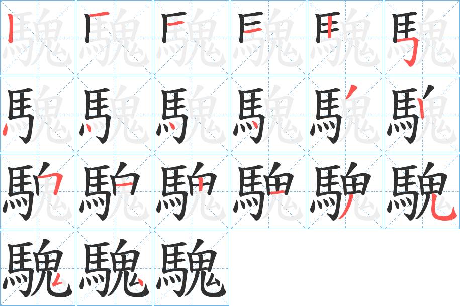 騩字的笔顺，共19画