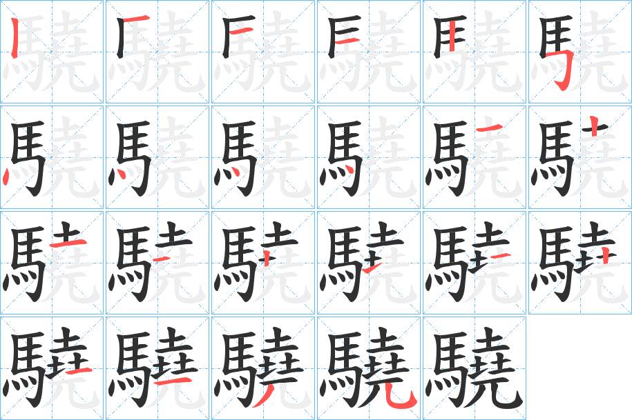 驍字的笔顺，共22画
