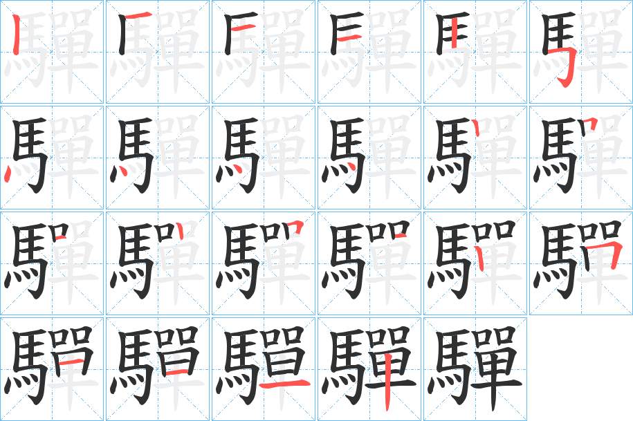 驒字的笔顺，共22画