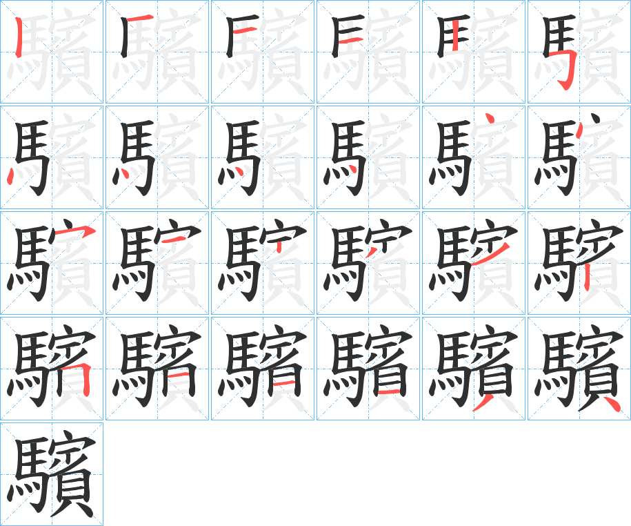 驞字的笔顺，共24画