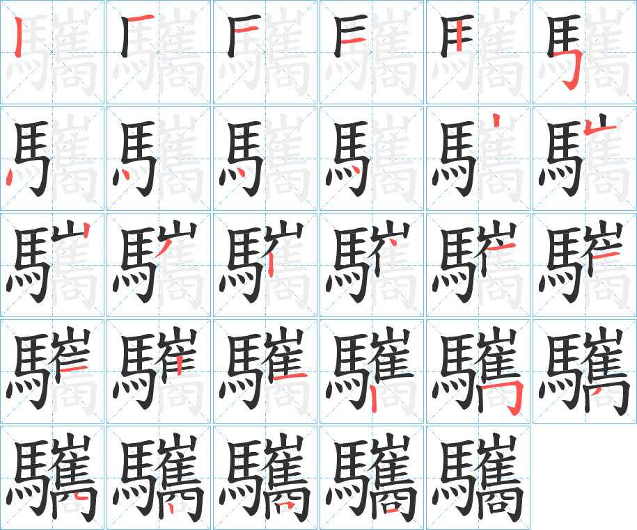 驨字的笔顺，共28画