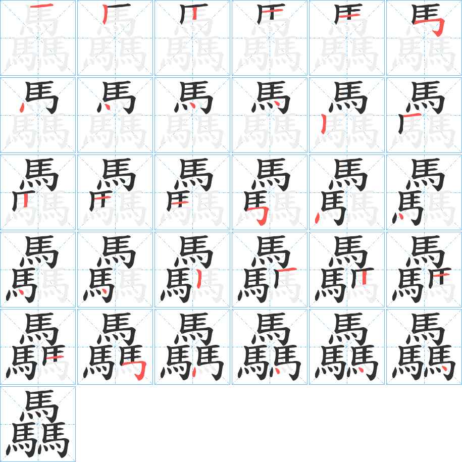 驫字的笔顺，共30画