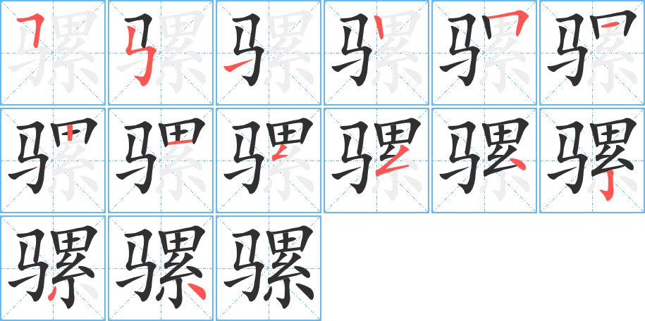 骡字的笔顺，共14画