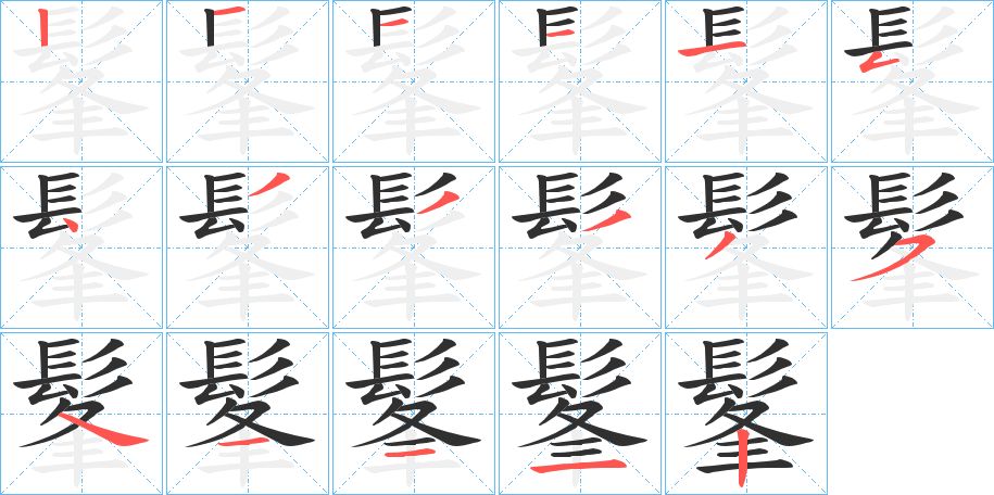 髼字的笔顺，共17画