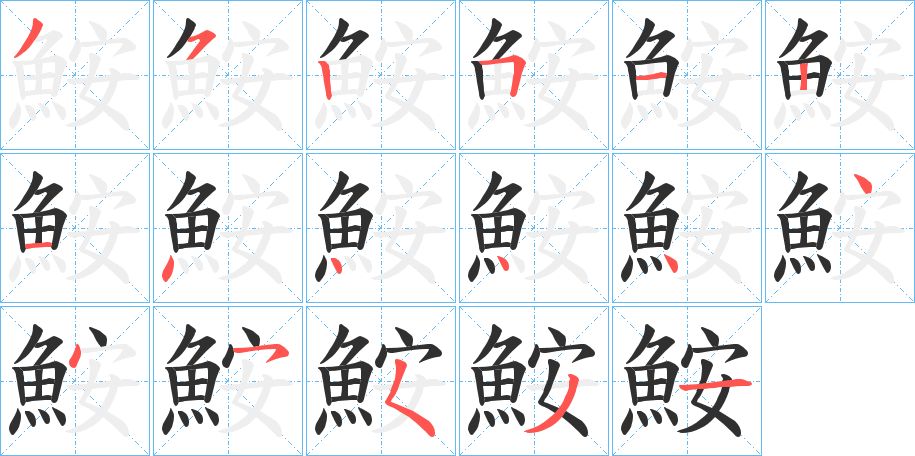 鮟字的笔顺，共17画