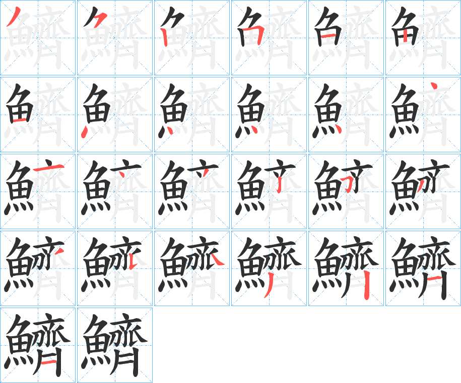鱭字的笔顺，共25画