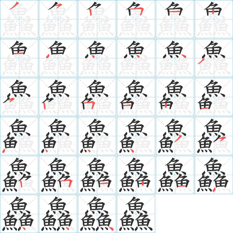 鱻字的笔顺，共33画
